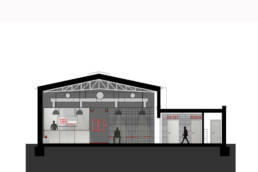 Entwurf von Pia Humme - The Cage – Umnutzung einer Lagerhalle in ein Kampfsportstudio - Schnitt